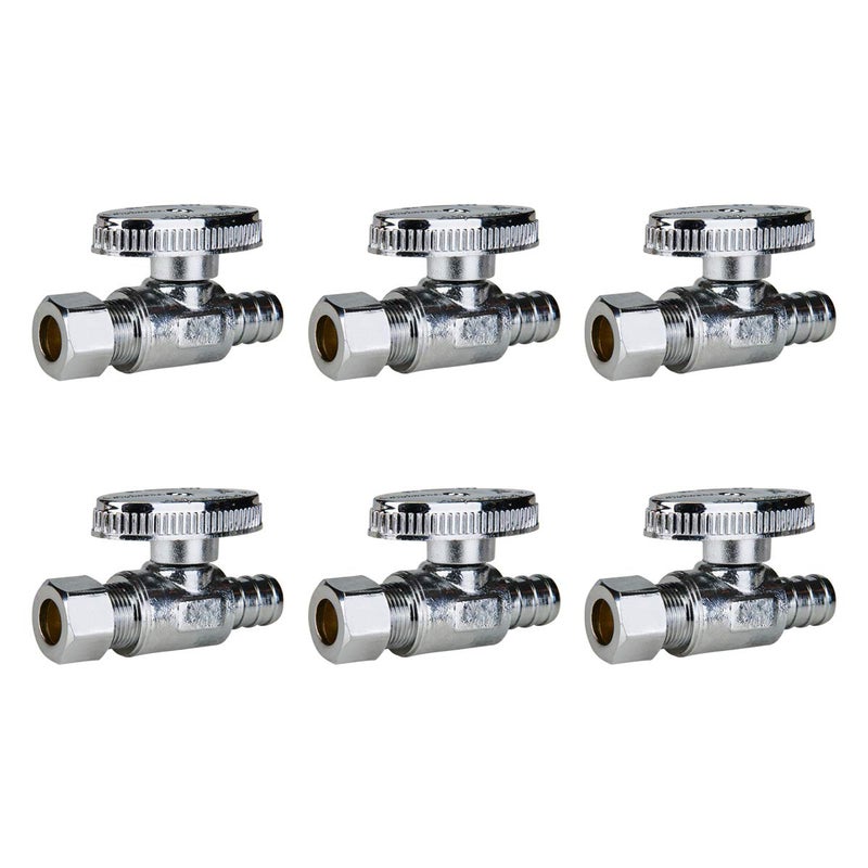SUNGATOR 6-Pack Straight Stop Valve, 1/2" PEX x 3/8" OD Compression, Quarter Turn Chrome Plated, 1/2 inch Pex Shut Off Valves for Faucet and Toilet, UPC Certified - Image 1
